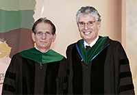 (From left): The first two recipients of Einstein’s Saul R. Korey Award for Translational Medicine and Science, faculty members Robert Burk, M.D. (2013) and Solomon Moshé, M.D. (2012)
