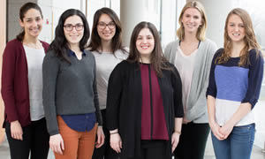 Members of the Einstein AMWA chapter leadership (from left): Sarah Marx, Rachel Cohen, Yuliana Noah, Rachel Zolno, Hilary Samuelson and Katie Seibert
