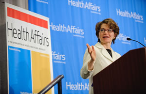 Meredith A. Hawkins, M.D., discusses her findings at the Health Affairs briefing in Washington, D.C.