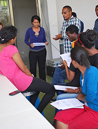 Ms. Solomon leads a training session with Hawassa medical students