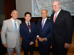 Among the speakers students heard from were (from left) Dr. Allen M. Spiegel, Einstein’s Marilyn and Stanley M. Katz Dean.; Dr. Pablo Joo, assistant dean for medical education and event coordinator; Dr. Steven M. Safyer, Montefiore president and CEO, and class of 1982; and Congressman Joseph Crowley