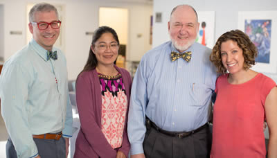Dr. Baum with his colleagues in student affairs, from left, Dr. Joshua Nosanchuk (now senior associate dean for medical education), Christina Chin (director for the office of student affairs) and Dr. Allison Ludwig (now associate dean for student affairs)