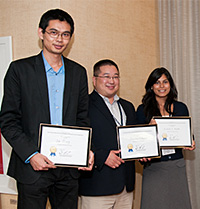 Winners of Young Investigator Awards (from left): Da Jing (Columbia University), Jonathan Bourne (Hospital for Special Surgery) and Michelle Gupta (College of the City of New York)